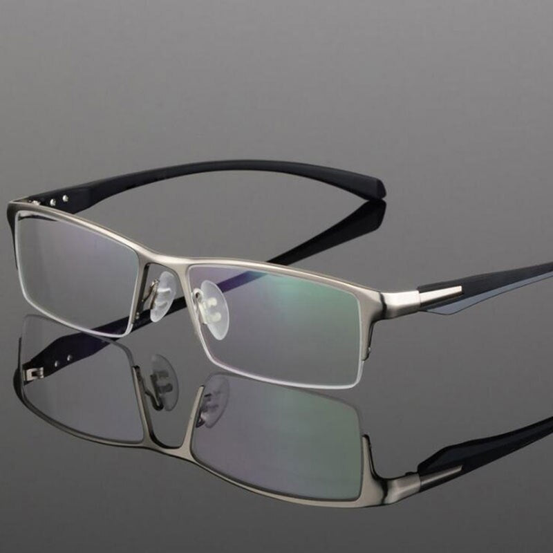 Hotochki Men's Semi Rim IP Electronic Plated Alloy Frame Eyeglasses 9065 Semi Rim Hotochki Silver  
