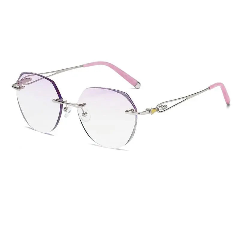 Zirosat 58111 Women's Eyeglasses Alloy Tint Lenses Diamond Cutting Rimless Titanium - silver pink cut