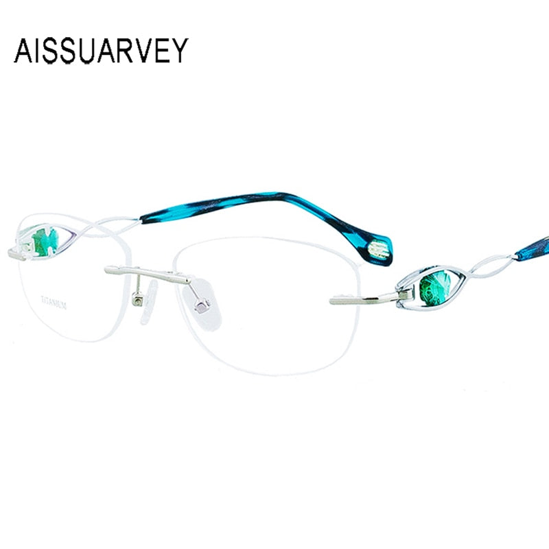 Aissuarvey Women's Rimless Acetate Rhinestone Titanium Frame Eyeglasses As10091 Rimless Aissuarvey Eyeglasses   