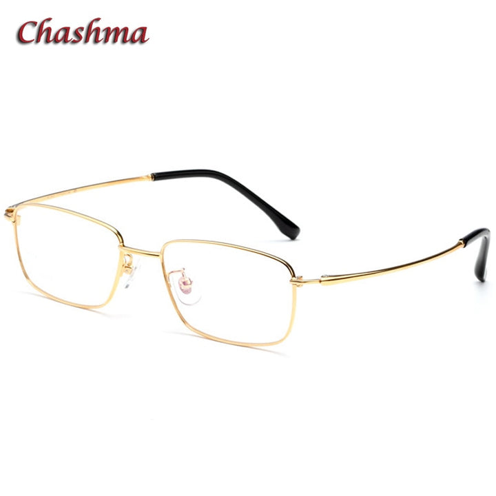 Chashma Ochki Unisex Full Rim Small Square Titanium Eyeglasses 85741 Full Rim Chashma Ochki Gold  