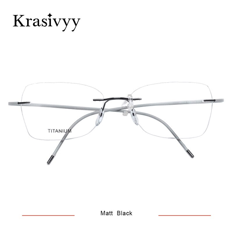 Krasivyy Unisex Rimless Square Oval Eyeglasses Kr6015 Rimless Krasivyy Matt Black  