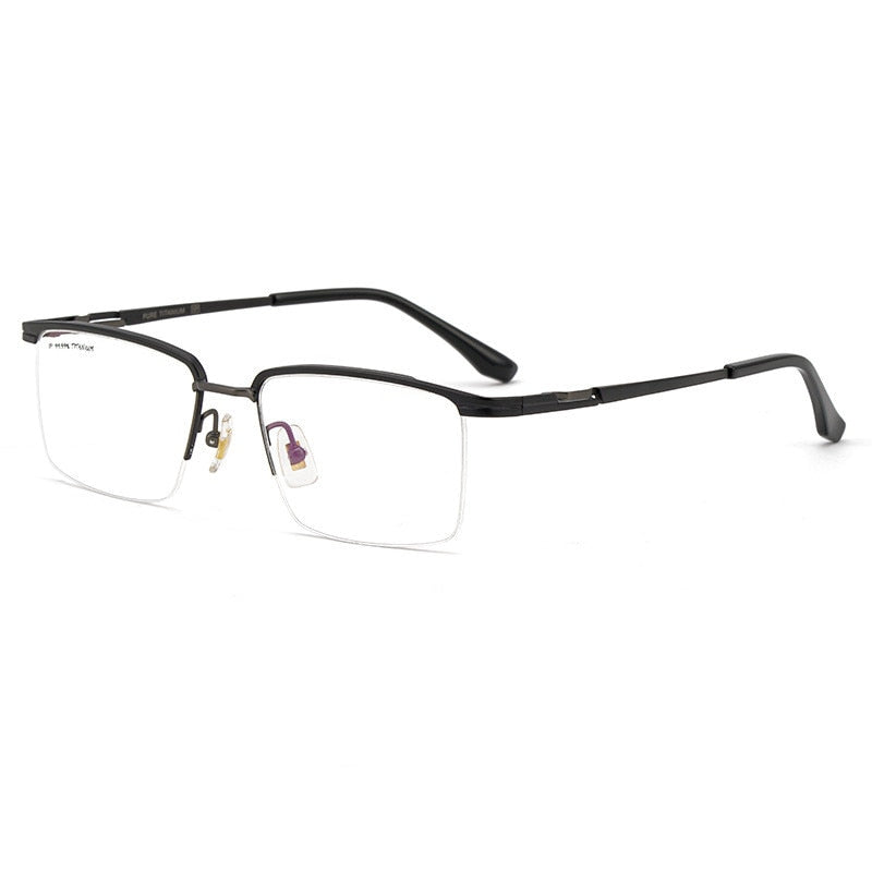 Yimaruili Men's Semi Rim Titanium Frame Eyeglasses 2028 Semi Rim Yimaruili Eyeglasses Black Gray  