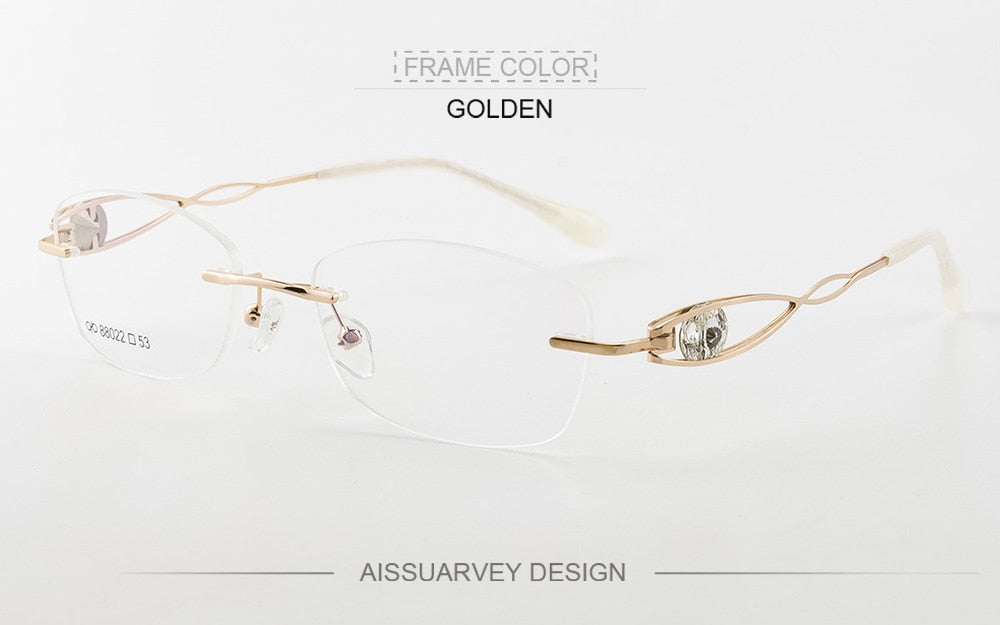 Aissuarvey Women's Rimless Alloy Frame Rhinestone Eyeglasses  As88022 Rimless Aissuarvey Eyeglasses Gold  