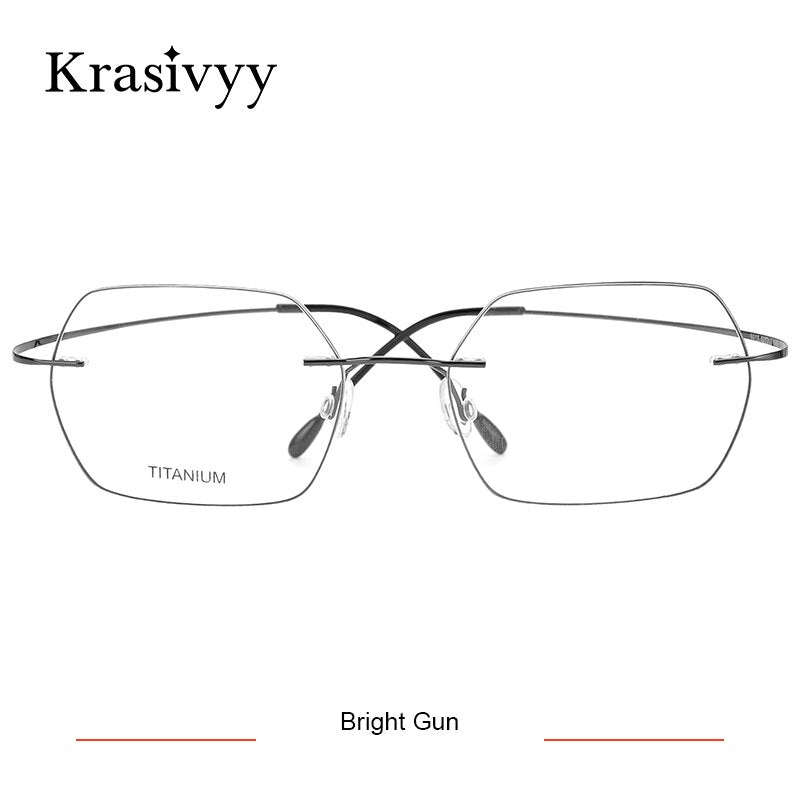 Krasivyy Unisex Rimless Hexagon Flat Top Titanium Eyeglasses Kr618 Rimless Krasivyy Bright Gun  