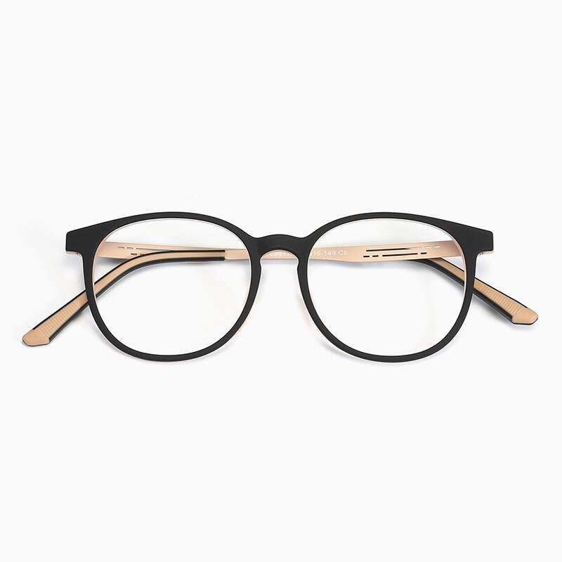 KatKani Unisex Full Rim Round TR 90 Resin Titanium Frame Eyeglasses K99113 Full Rim KatKani Eyeglasses Black Orange  