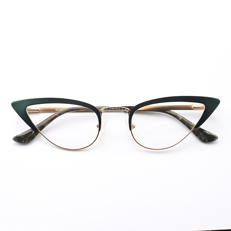 Laoyehui Women's Eyeglasses Small Cat Eye Alloy Frame 9015 Full Rim Laoyehui Green  
