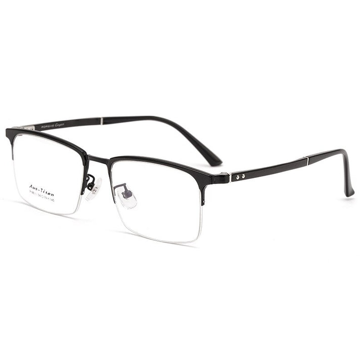 KatKani Men's Semi Rim Titanium Alloy Frame Eyelasses P9811 Semi Rim KatKani Eyeglasses Black  