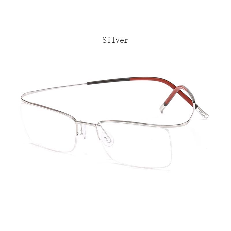 Unisex Eyeglasses Rectangle Titanium Semi Rim 9256 Rimless Hdcrafter Eyeglasses Silver  