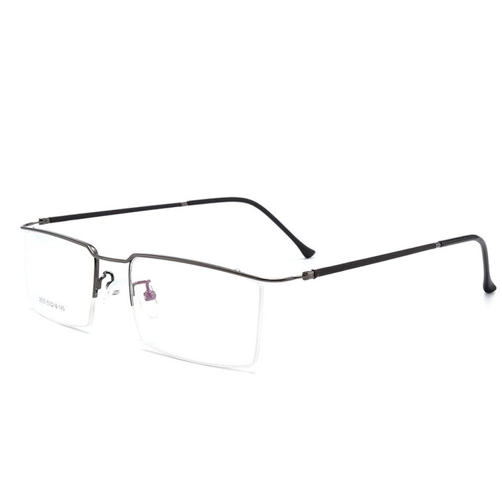 Men's Half Rim Slim Square Titanium Alloy Frame Eyeglasses Sc2533 Semi Rim Bclear gun gray  