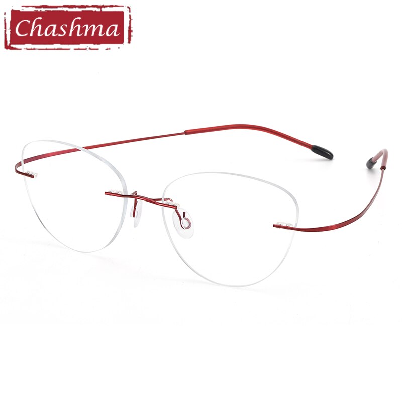 Women's Rimless Cat Eye Titanium Frame Eyeglasses 6074-2c Rimless Chashma Red with Clear  