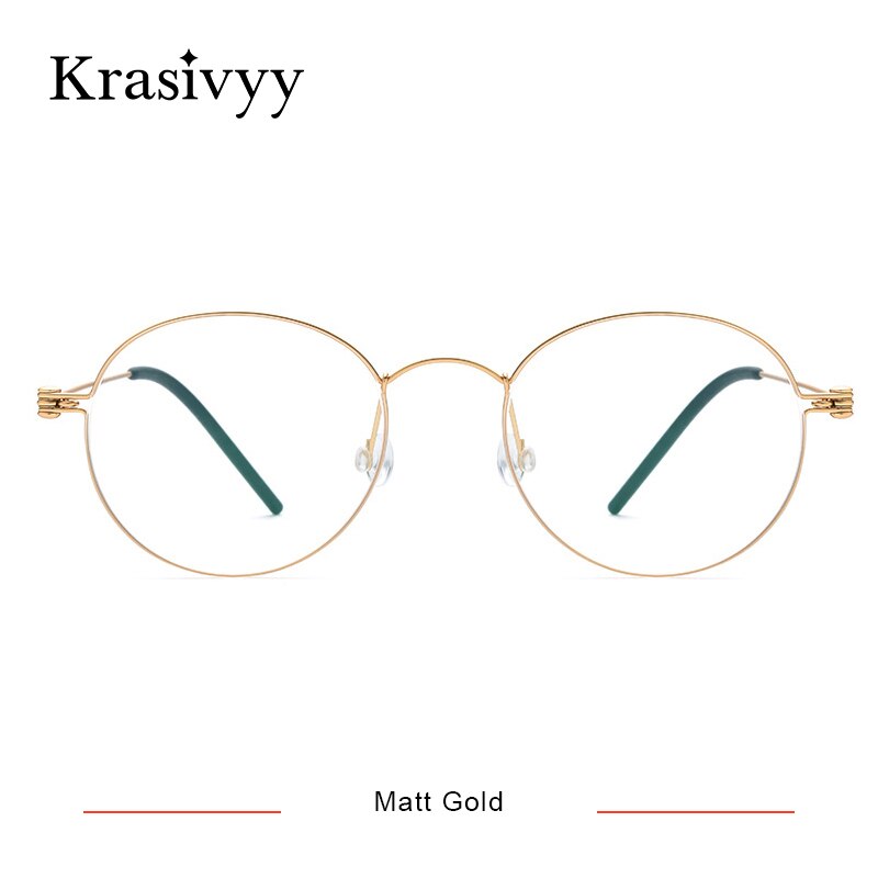 Krasivyy Men's Full Rim Round Screwless Titanium Eyeglasses Kr67510 Full Rim Krasivyy Matt Gold  
