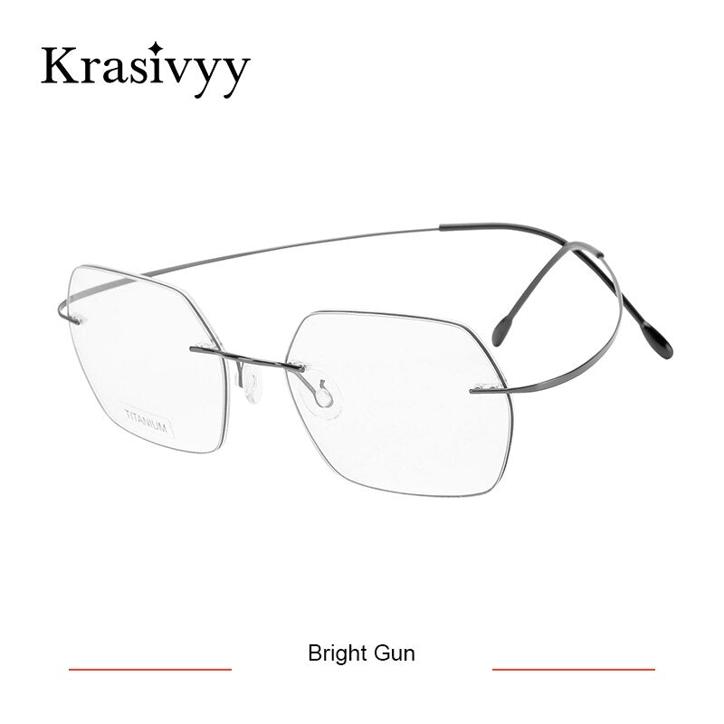 Krasivyy Unisex Rimless Hexagon Titanium Eyeglasses Kr6018 Rimless Krasivyy Bright Gun  