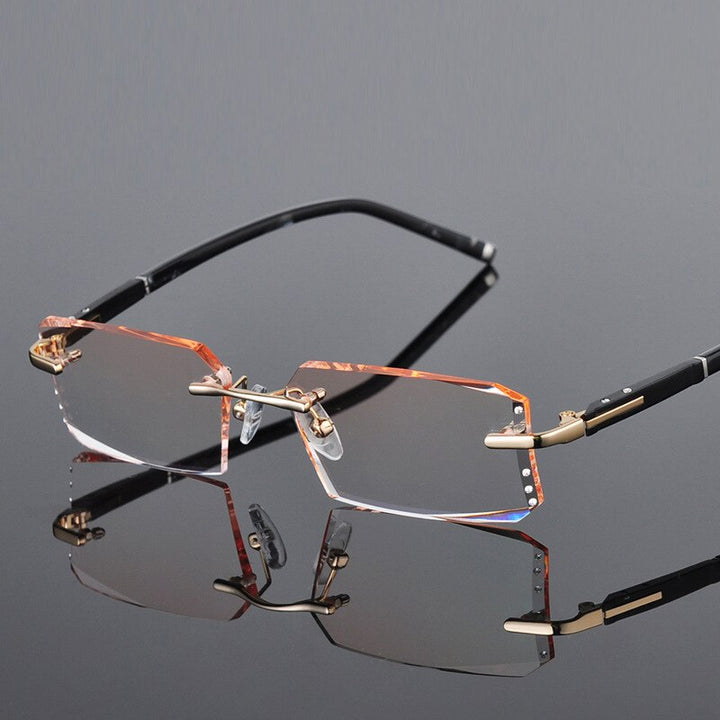 Reven Jate R58003 Alloy Rimless Diamond Cutting Man Glasses Frame Eyeglasses Men Eyewear Rimless Reven Jate golden  