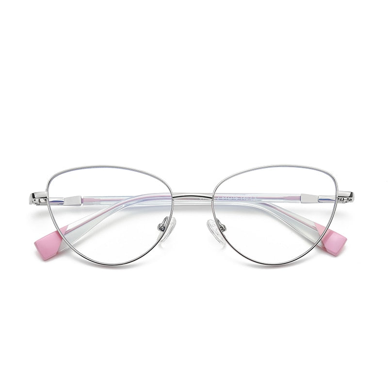 Gmei Women's Full Rim Alloy Cat Eye Frame Eyeglasses 3020 Full Rim Gmei Optical C2 Silver Pink  