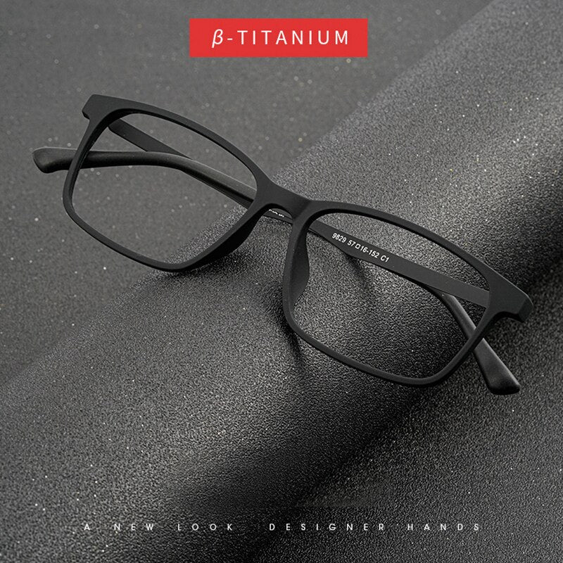 Hotony Unisex Full Rim Square TR 90 Resin B Titanium Frame Eyeglasses 9829 Full Rim Hotony   