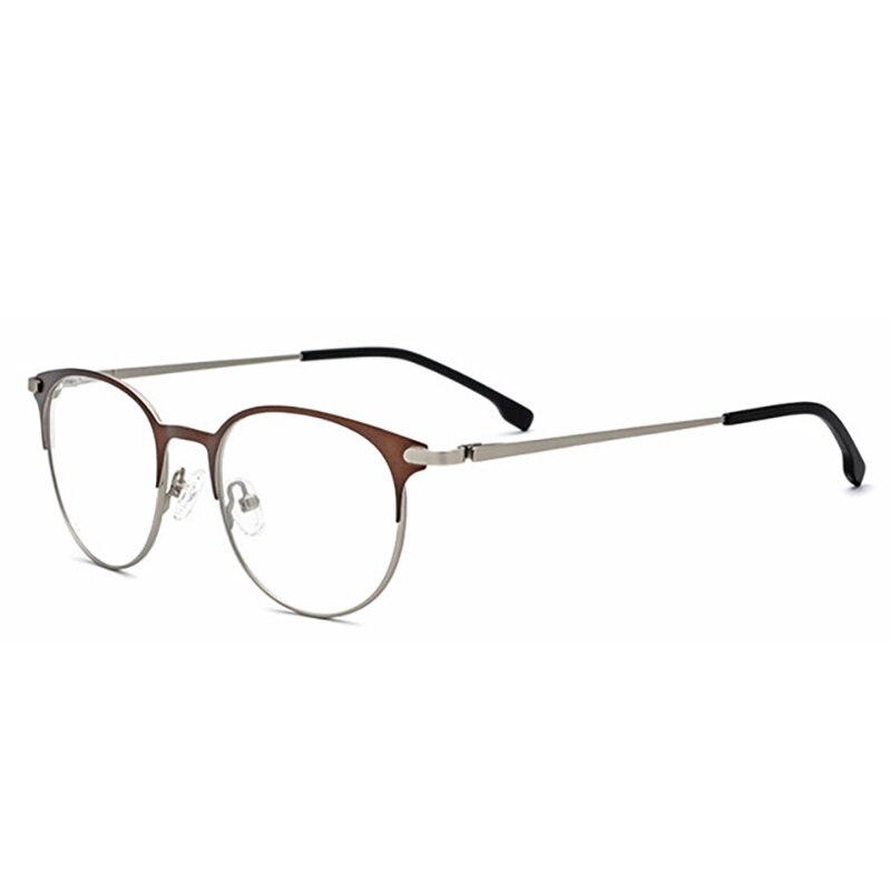 Unisex Round Eyeglasses Screwless Alloy Frame Frame Bolluzzy Brown silver  