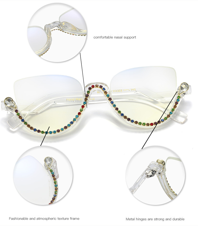 CCSpace Women's Semi Rim Tr 90 Titanium Jeweled Frame Eyeglasses 45159 Semi Rim CCspace   