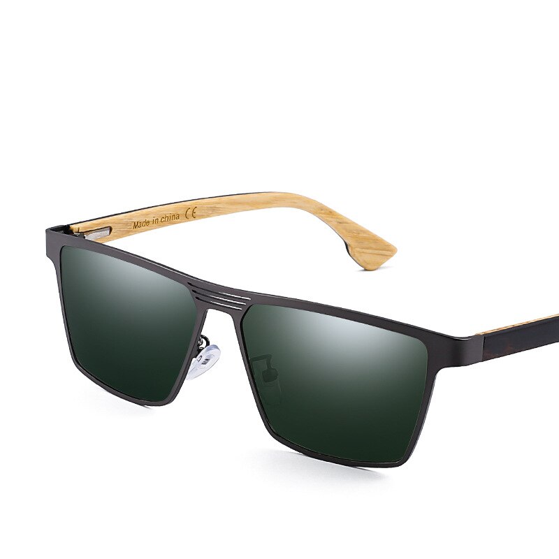 Yimaruili Unisex Full Rim Rectangular Bamboo/Wooden Frame Polarized Lens Sunglasses 8045 Sunglasses Yimaruili Sunglasses Dark Green  