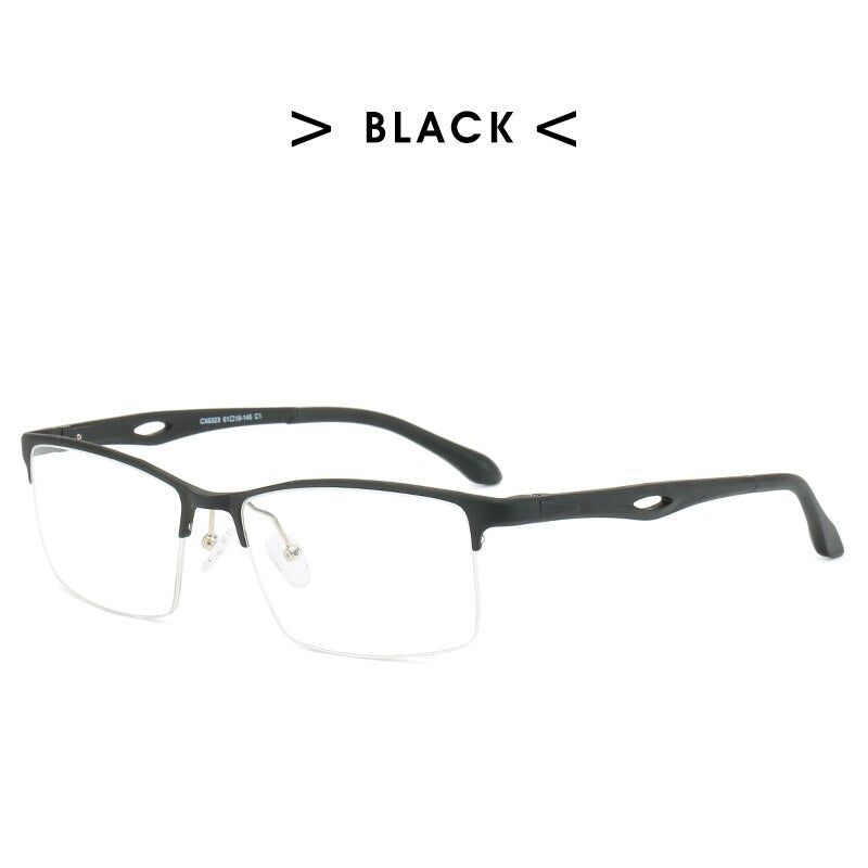 Hdcrafter Men's Semi Rim Aluminum Square Frame Eyeglasses P6323 Semi Rim Hdcrafter Eyeglasses BLACK  