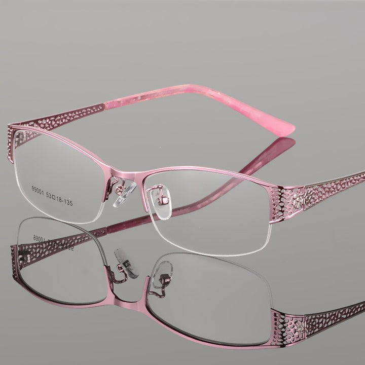 Women's Semi Rim Alloy Frame Eyeglasses 99001 Semi Rim Bclear Pink  