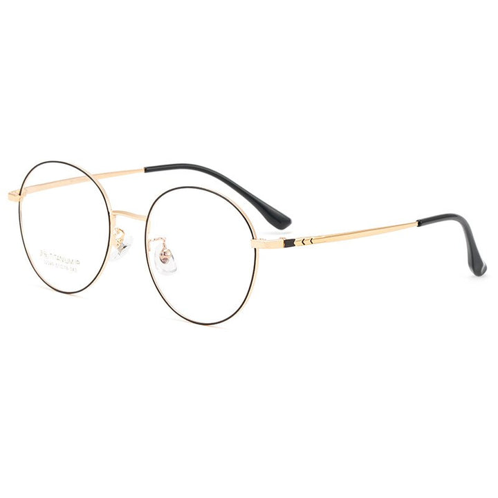 KatKani Unisex Full Rim Round Titanium Frame Eyeglasses 32249 Full Rim KatKani Eyeglasses Black Rose Gold  