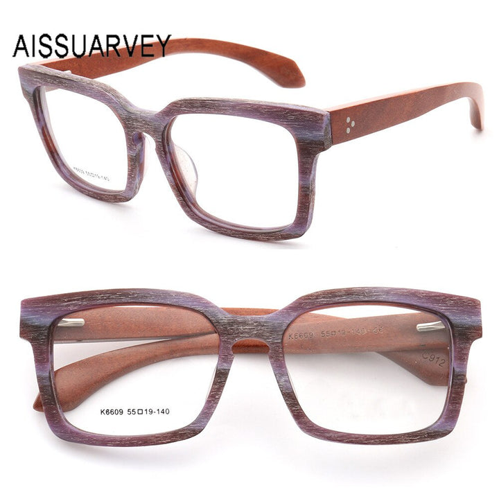 Aissuarvey Acetate Wooden Full Rim Square Frame Unisex Eyeglasses K6609 Full Rim Aissuarvey Eyeglasses K6609-C912 CN 