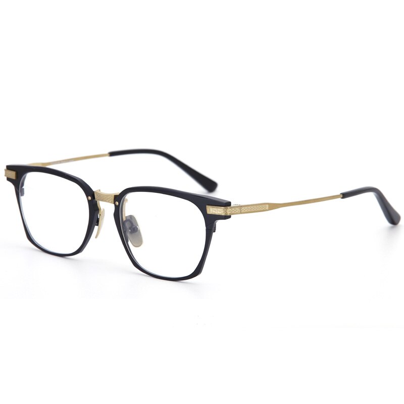 Muzz Unisex Full Rim Square Titanium Acetate Frame Eyeglasses 2068 Full Rim Muzz BLACK GOLOD  