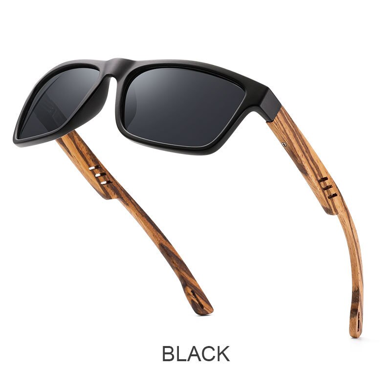 Yimaruili Unisex Full Rim Rectangular Wooden Frame Polarized Lens Sunglasses 8016 Sunglasses Yimaruili Sunglasses Black  