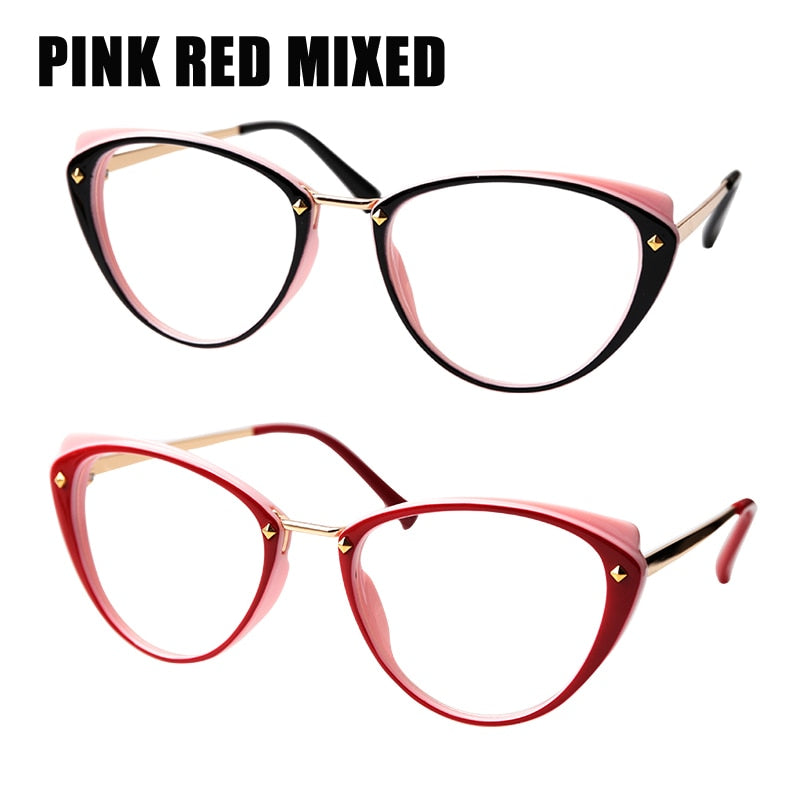 Soolala Anti Blue Light Cat Eye Alloy Reading Glasses Womens Clear Lens Eyewear 0.5 0.75 1.25 1.5 1.75 To 5.0 Reading Glasses SOOLALA Pink Red Mixed +100 