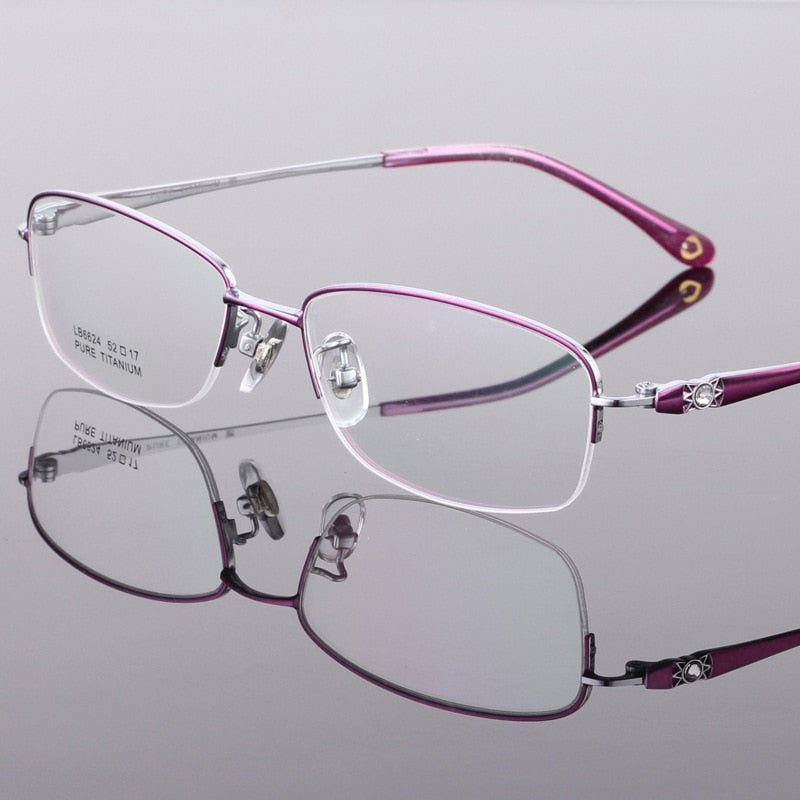 Women's Semi Rim Titanium Frame Eyeglasses Lr6624 Semi Rim Bclear Purple  