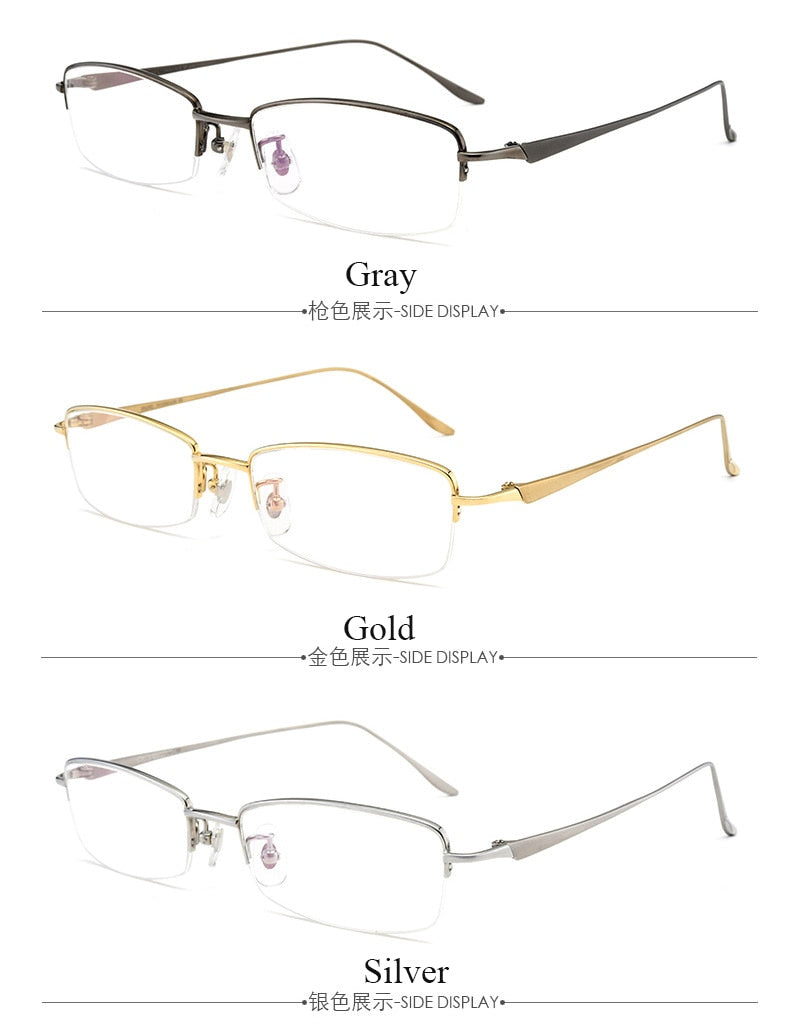 Men's Titanium Semi Rim Square Frame Eyeglasses D8560 Semi Rim Bclear   