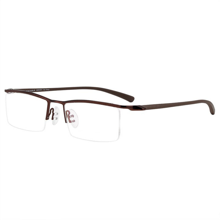 KatKani Men's Semi Rim Titanium Alloy Frame Eyeglasses P8190 Semi Rim KatKani Eyeglasses Brown  