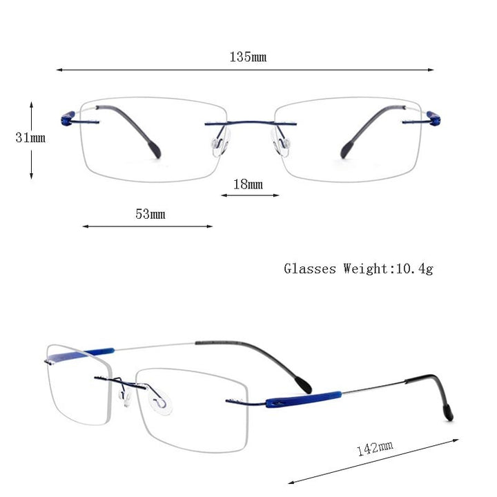 Hdcrafter Unisex Rimless Rectangle Titanium Frame Eyeglasses 3125 Rimless Hdcrafter Eyeglasses   