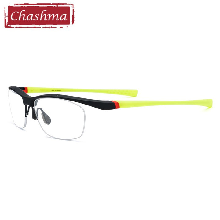 Men's Eyeglasses Sport TR90 Semi Rimmed 7027 Sport Eyewear Chashma Black with Yellow  