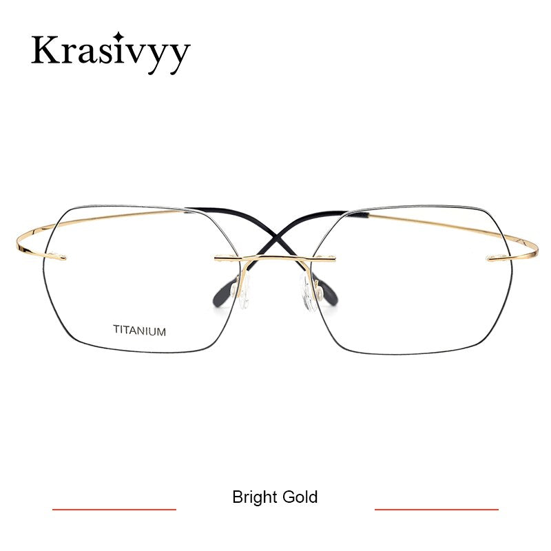 Krasivyy Unisex Rimless Hexagon Flat Top Titanium Eyeglasses Kr618 Rimless Krasivyy Bright Gold  