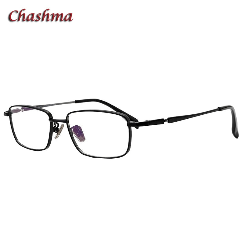 Chashma Ochki Unisex Full Rim Small Square Titanium Eyeglasses 85927 Full Rim Chashma Ochki Black  