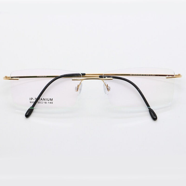 Unisex Rimless Titanium Frame Eyeglasses Customizable Lenses 9007 Rimless Bclear Gold  