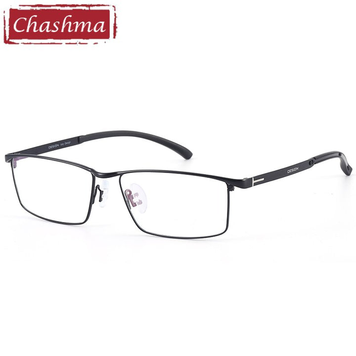 Chashma Ottica Men's Full Rim Large Square Titanium Alloy Eyeglasses P9318 Full Rim Chashma Ottica Black  