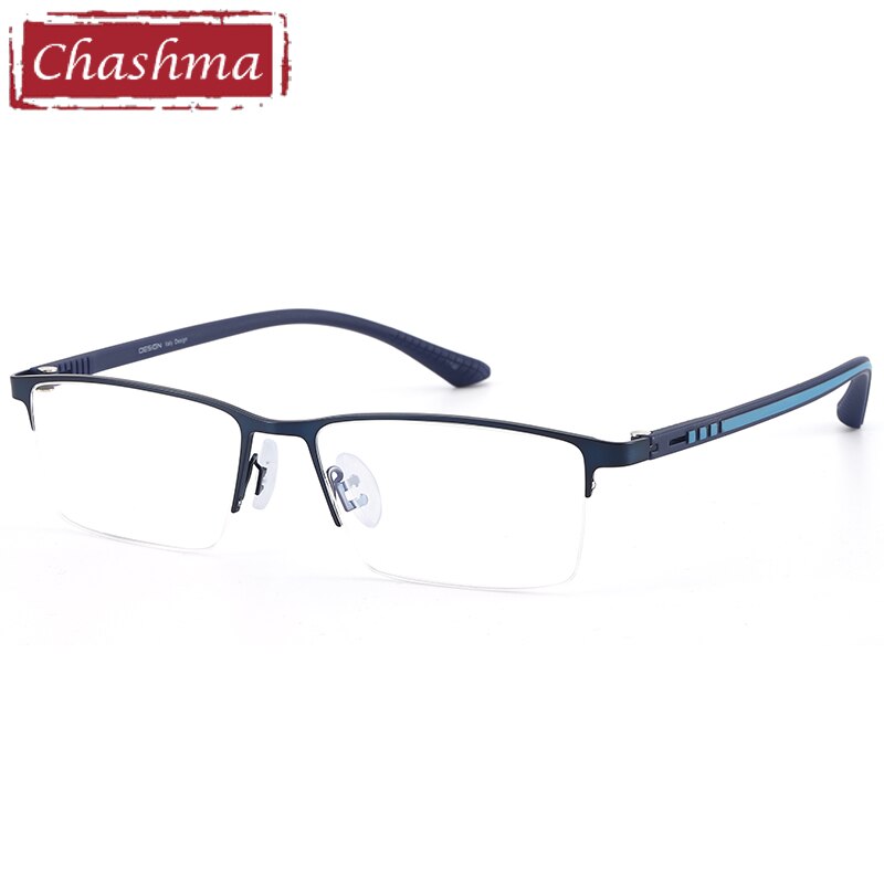 Chashma Ottica Men's Semi Rim Square Titanium Stainless Steel Eyeglasses 9387 Semi Rim Chashma Ottica Blue  