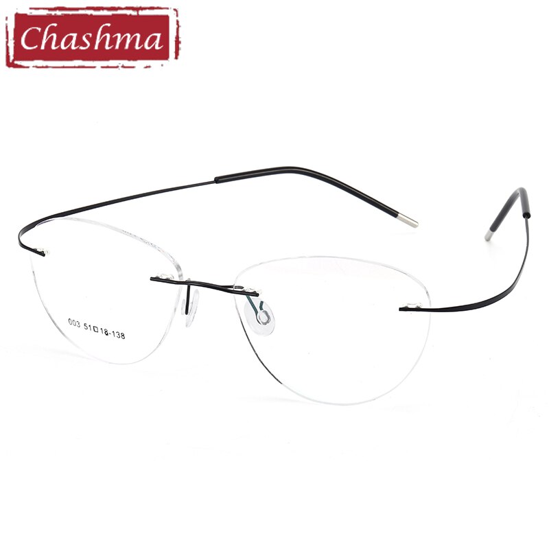 Chashma Ottica Unisex Rimless Triangle Oval Titanium Eyeglasses 003 Rimless Chashma Ottica Black  