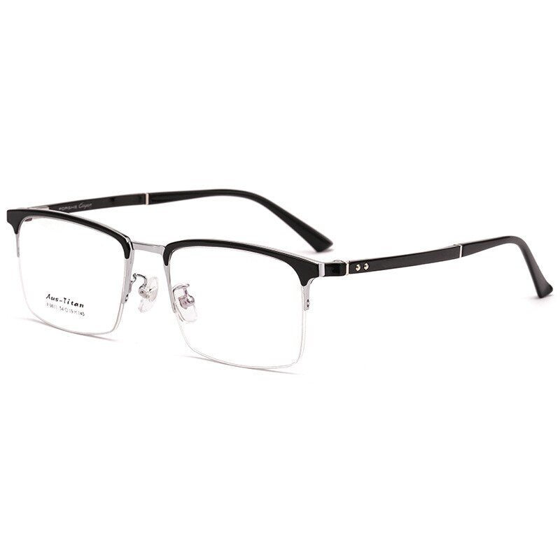 KatKani Men's Semi Rim Titanium Alloy Frame Eyelasses P9811 Semi Rim KatKani Eyeglasses Silver  
