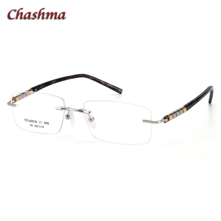 Chashma Ochki Unisex Rimless Square Titanium Stainless Steel Eyeglasses 008 Rimless Chashma Ochki Silver  