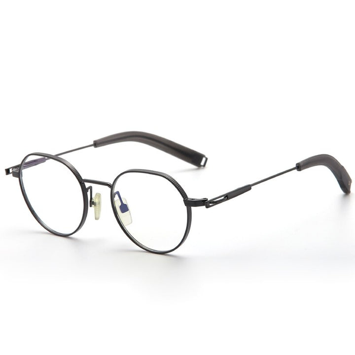 Muzz Men's Full Rim Square Round Titanium Acetate Frame Eyeglasses 101 Full Rim Muzz Black  