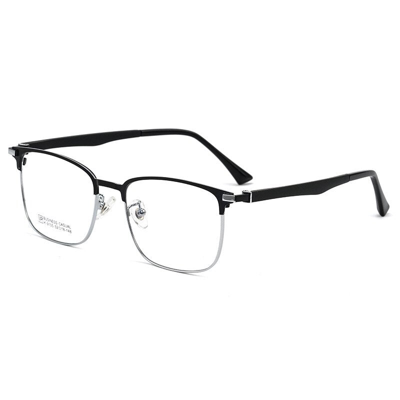 KatKani Men's Full Rim IP Alloy Square Frame Eyeglasses K9105yf Full Rim KatKani Eyeglasses Black Silver  