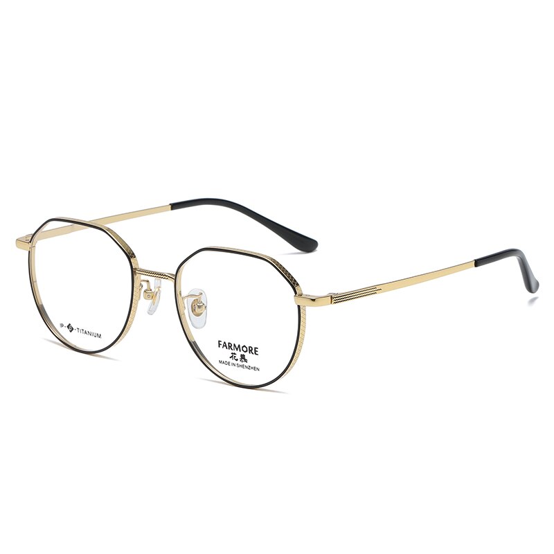 Reven Jate Unisex Eyeglasses 7050 Full Rim Round Titanium Full Rim Reven Jate golden black  