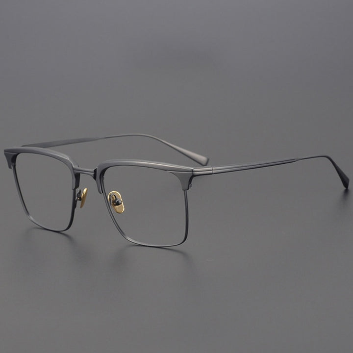 Muzz Men's Full Rim Square Titanium Acetate Hand Crafted Frame Eyeglasses 0225 Full Rim Muzz Black  