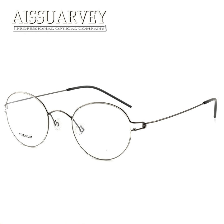 Aissuarvey Unisex Full Rim Screwless Round Titanium Frame Eyeglasses As28607 Full Rim Aissuarvey Eyeglasses gray  