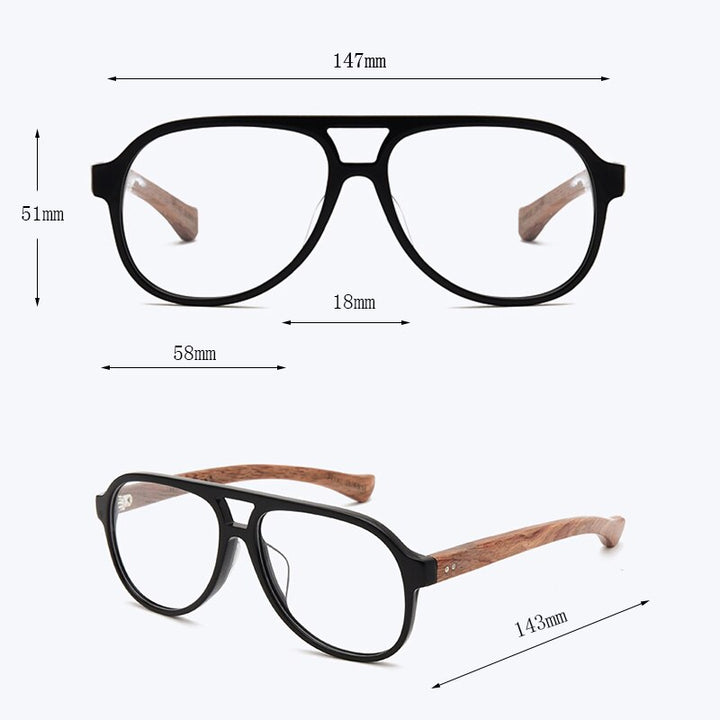 Hdcrafter Unisex Full Rim Double Bridge Round Wood Frame Eyeglasses 7428d Full Rim Hdcrafter Eyeglasses   
