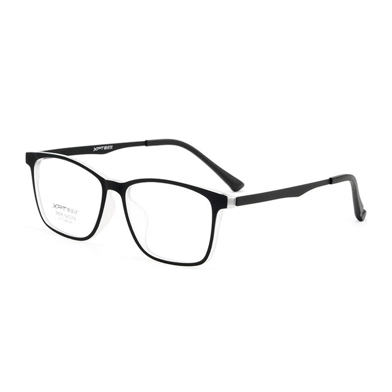 Hotony Unisex Full Rim Square TR 90 Resin B Titanium Frame Eyeglasses 9828 Full Rim Hotony BlackWhite  