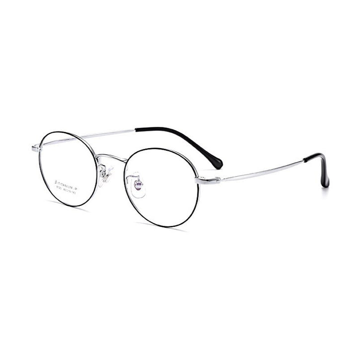 Hotony Unisex Full Rim Round Beta Titanium Frame Eyeglasses 8123 Full Rim Hotony Black Silver  